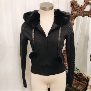 BEBE Sport gray hoodie with fur trim